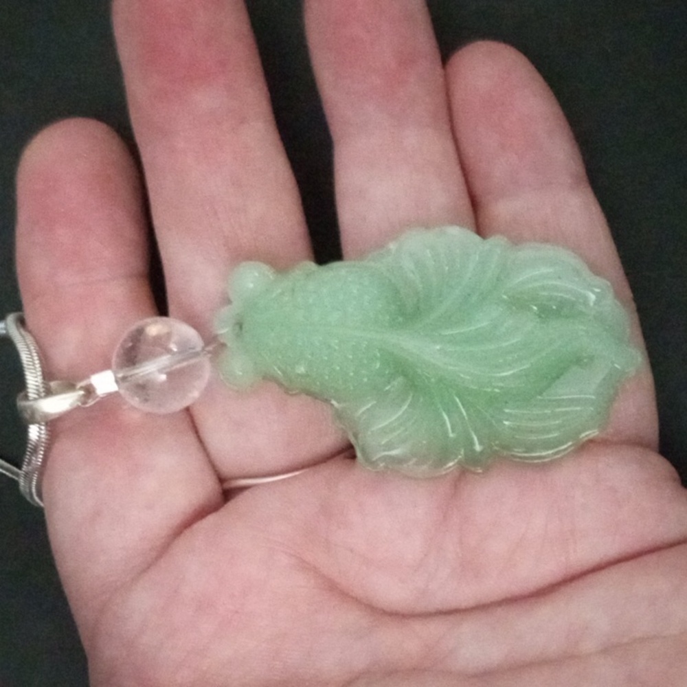 Green Art Glass Goldfish Pendant